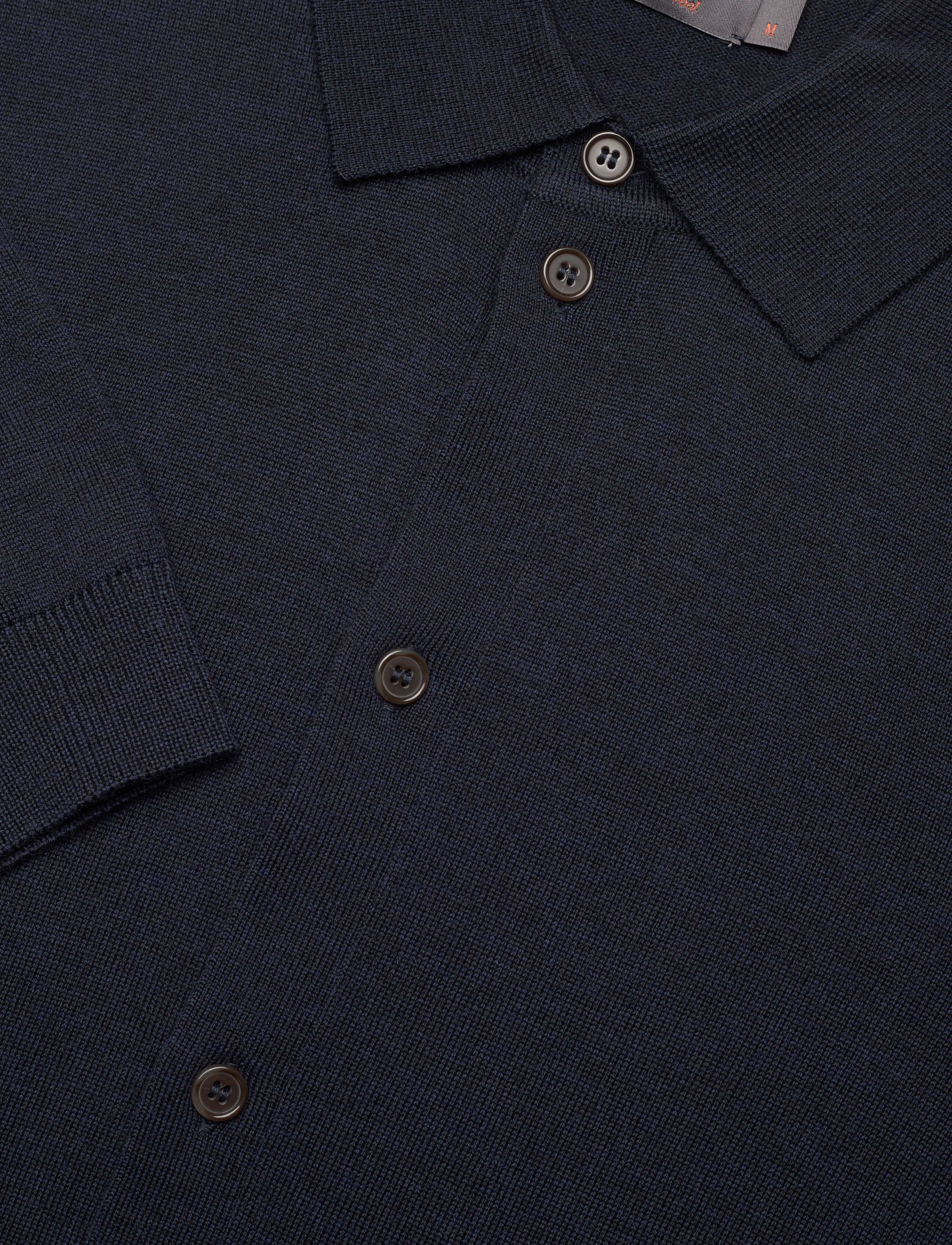 Morris - Merino Knitted Shirt - långärmade stickade pikétröjor - navy - 2