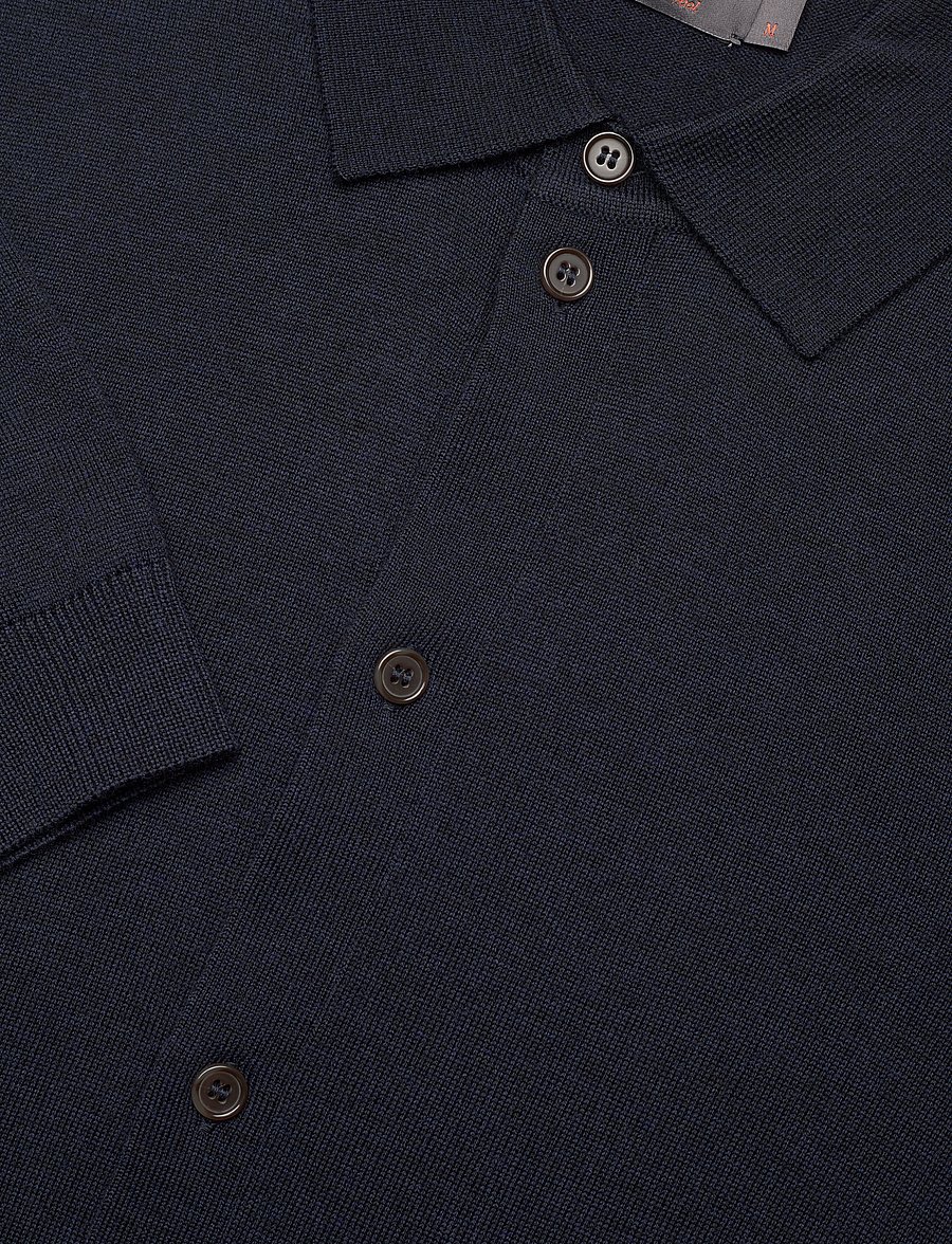 Morris - Merino Knitted Shirt - långärmade stickade pikétröjor - navy - 2