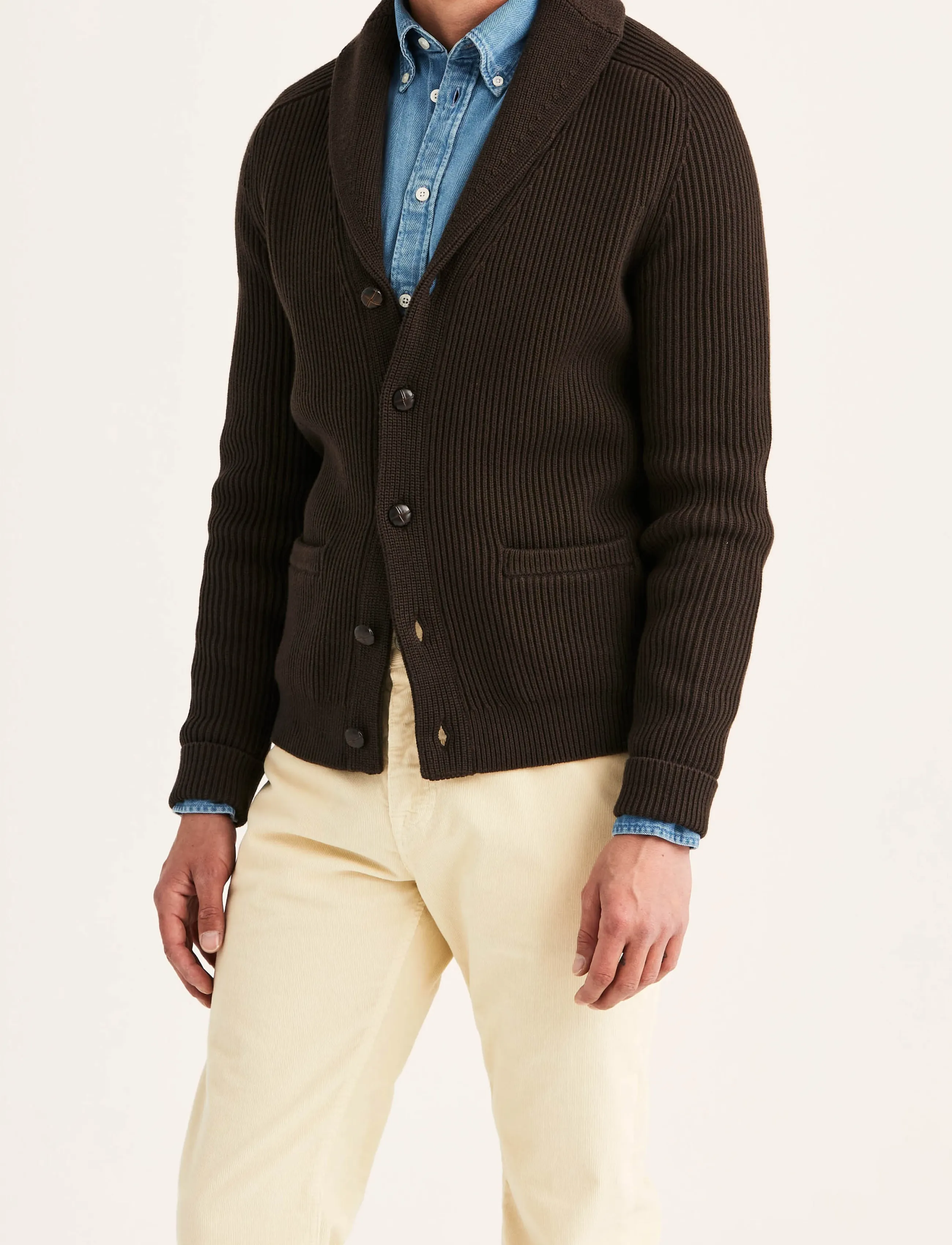 Morris - Brayden Shawl Cardigan - koftor - brown - 5