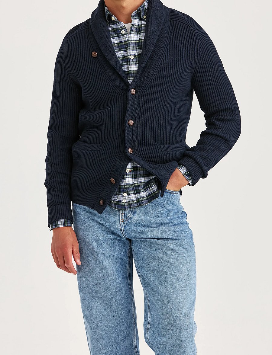 Morris - Brayden Shawl Cardigan - koftor - navy - 0