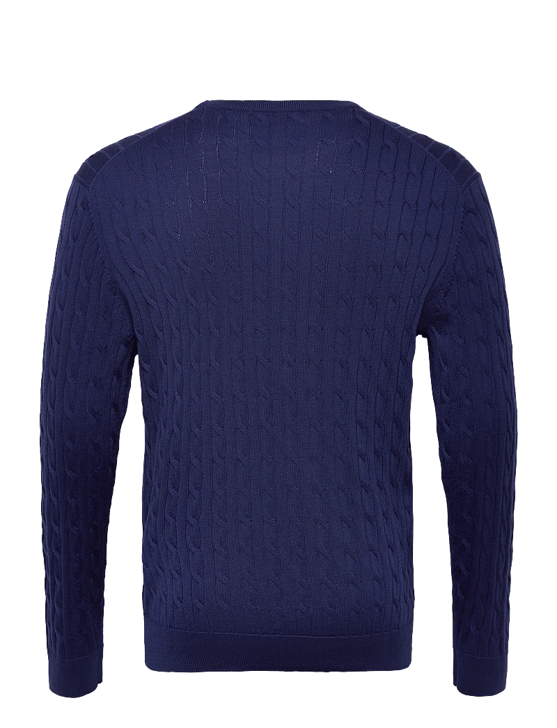 Morris - Merino Cable Oneck - rund hals - blue - 2