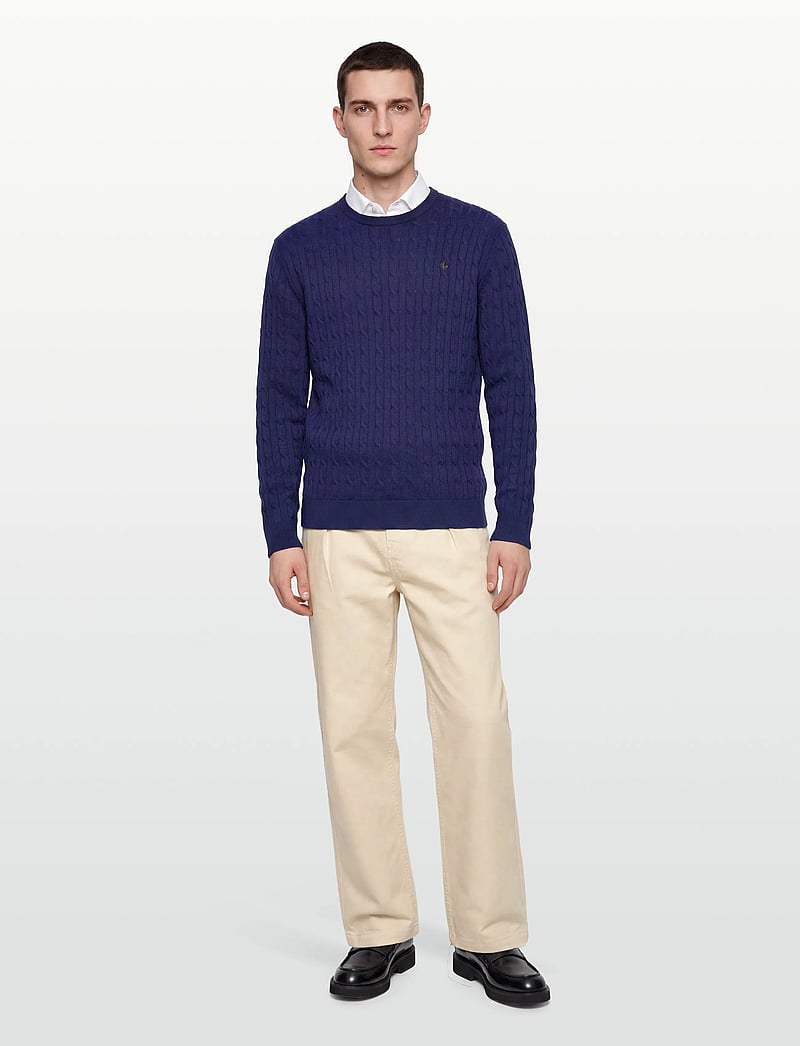 Morris - Merino Cable Oneck - rund hals - blue - 0