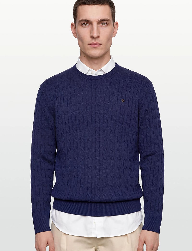Morris - Merino Cable Oneck - rund hals - blue - 3
