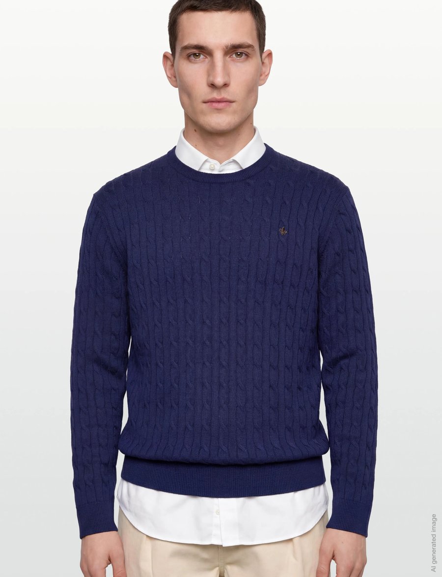 Morris - Merino Cable Oneck - Ümmarguse kaelusega kudumid - blue - 3