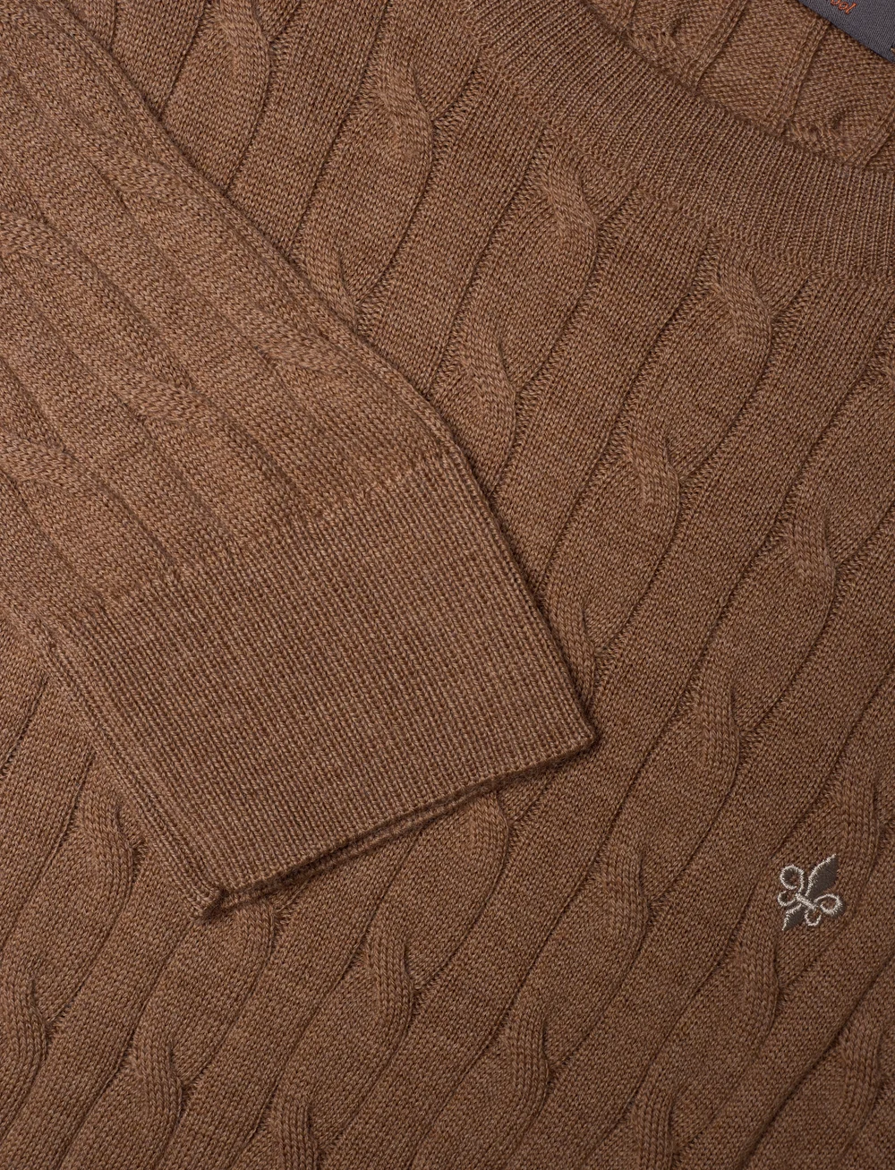 Morris - Merino Cable Oneck - round necks - camel - 2