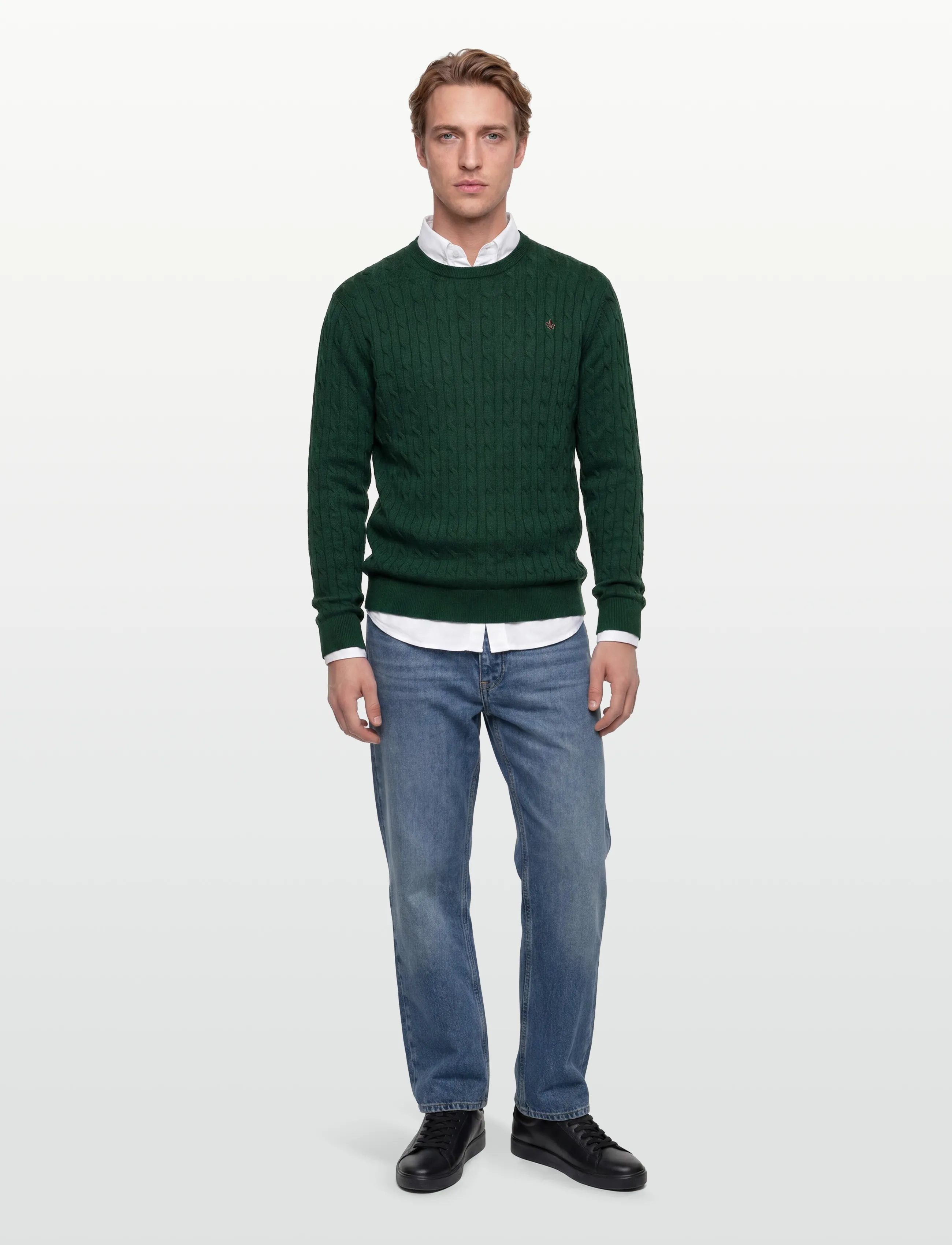 Morris - Merino Cable Oneck - Ümmarguse kaelusega kudumid - green - 0