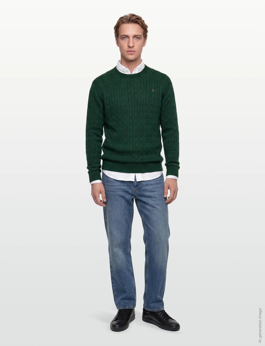 Morris - Merino Cable Oneck - Ümmarguse kaelusega kudumid - green - 0