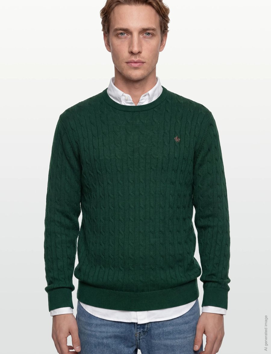 Morris - Merino Cable Oneck - Ümmarguse kaelusega kudumid - green - 3