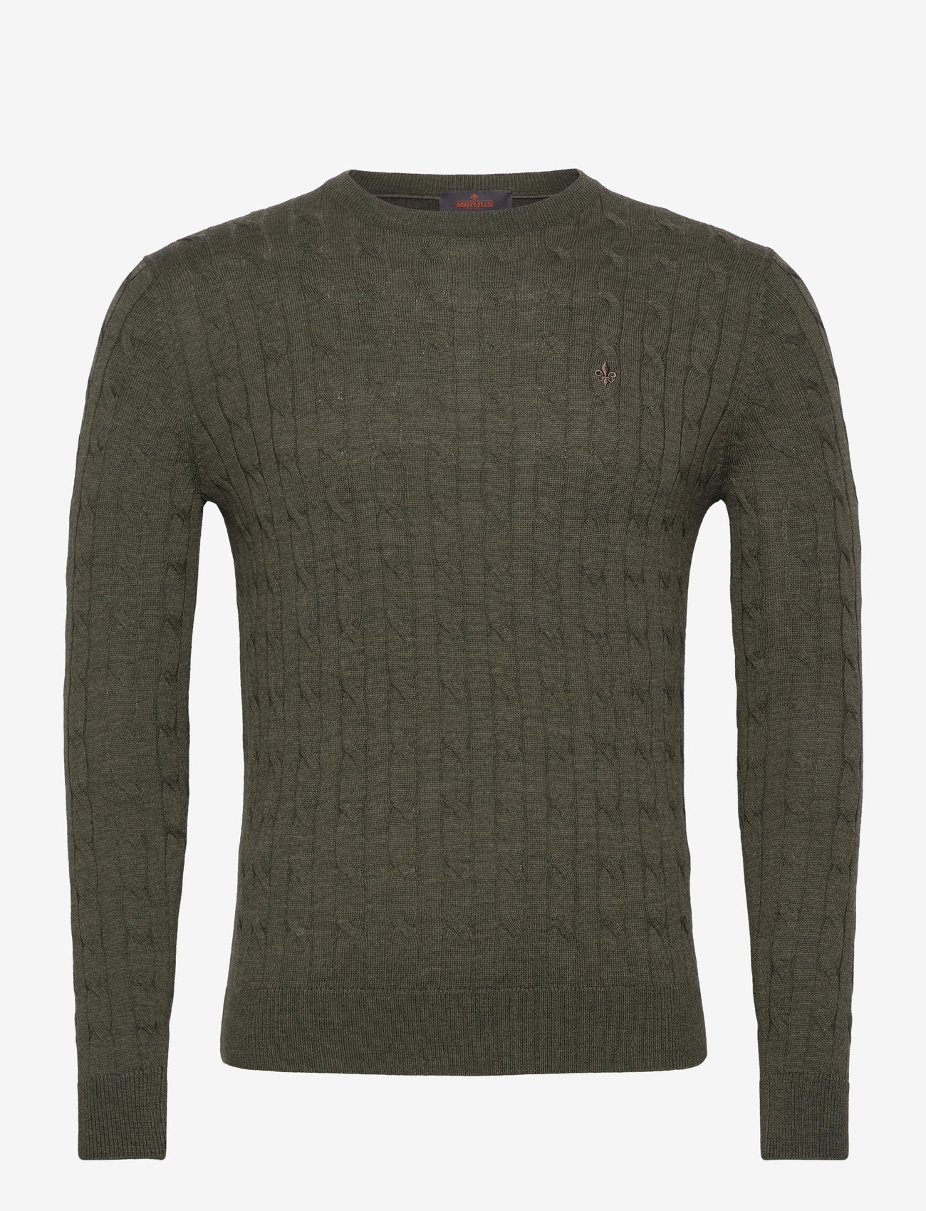 Morris - Merino Cable Oneck - rund hals - olive - 0