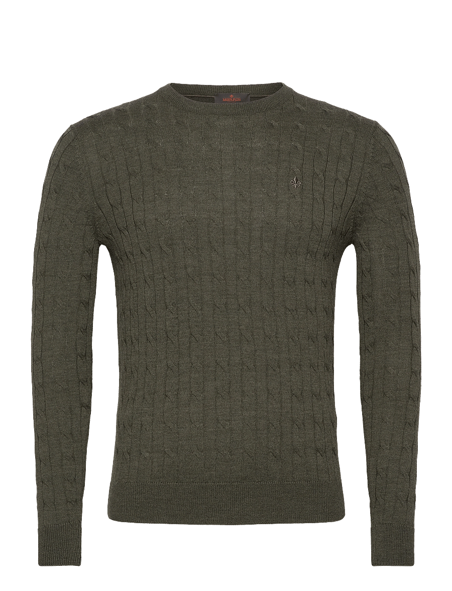 Morris - Merino Cable Oneck - Ümmarguse kaelusega kudumid - olive - 0