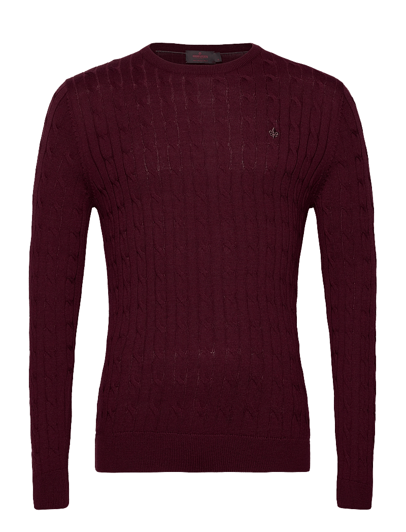 Morris - Merino Cable Oneck - rund hals - wine red - 0