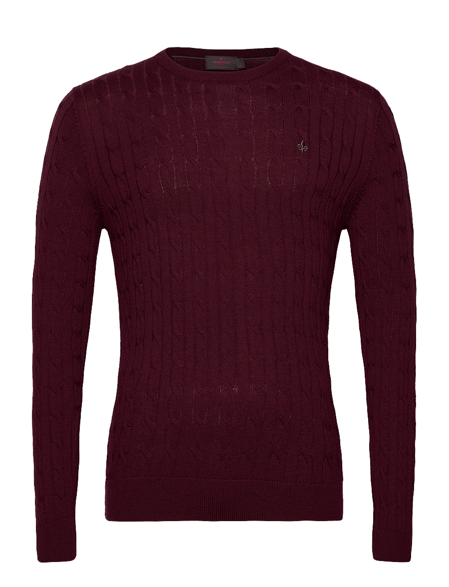 Morris - Merino Cable Oneck - Ümara kaelusega - wine red - 0