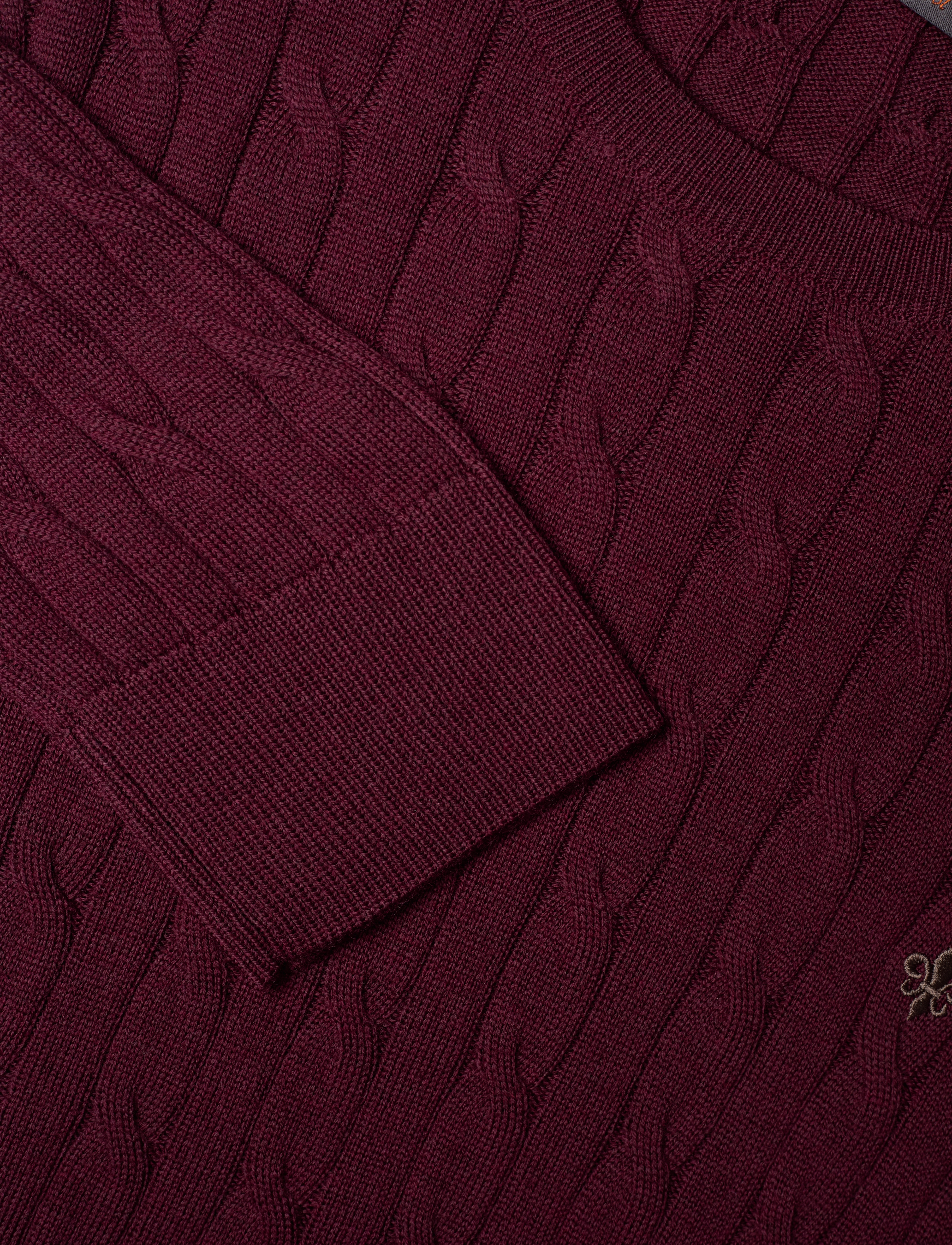 Morris - Merino Cable Oneck - Ümmarguse kaelusega kudumid - wine red - 2