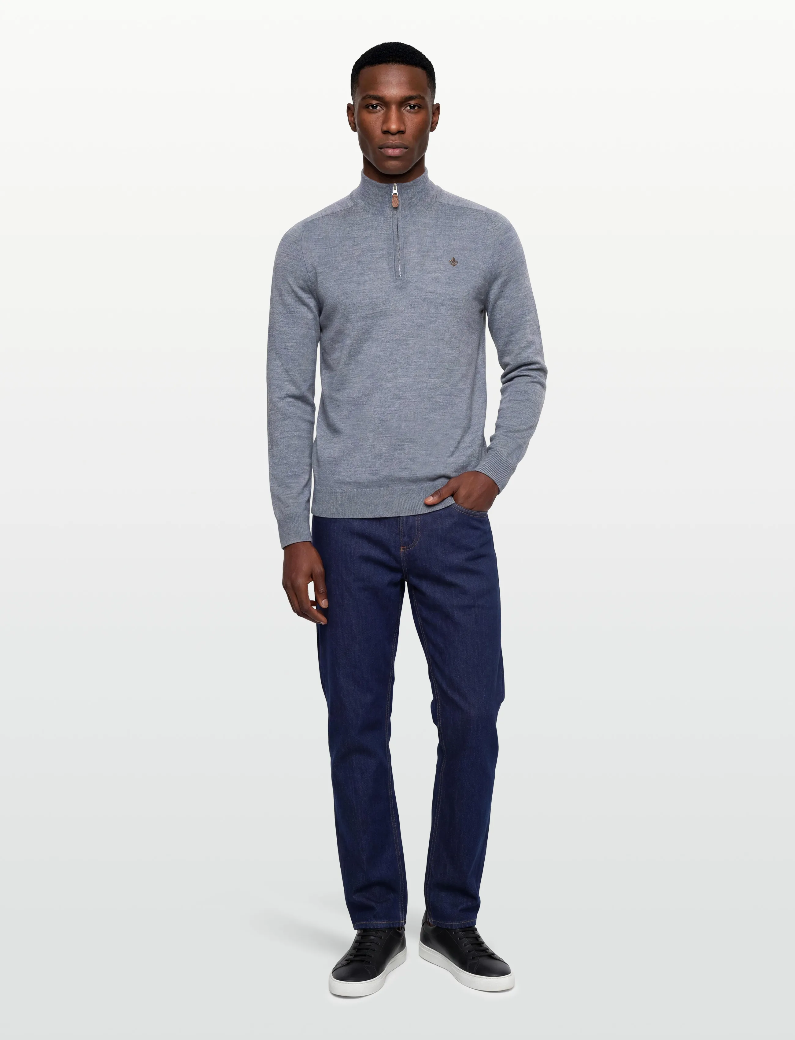 Morris Merino John Zip, 3XL, Blue, Strik > Trøjer Med Halv Lynlås, Herre