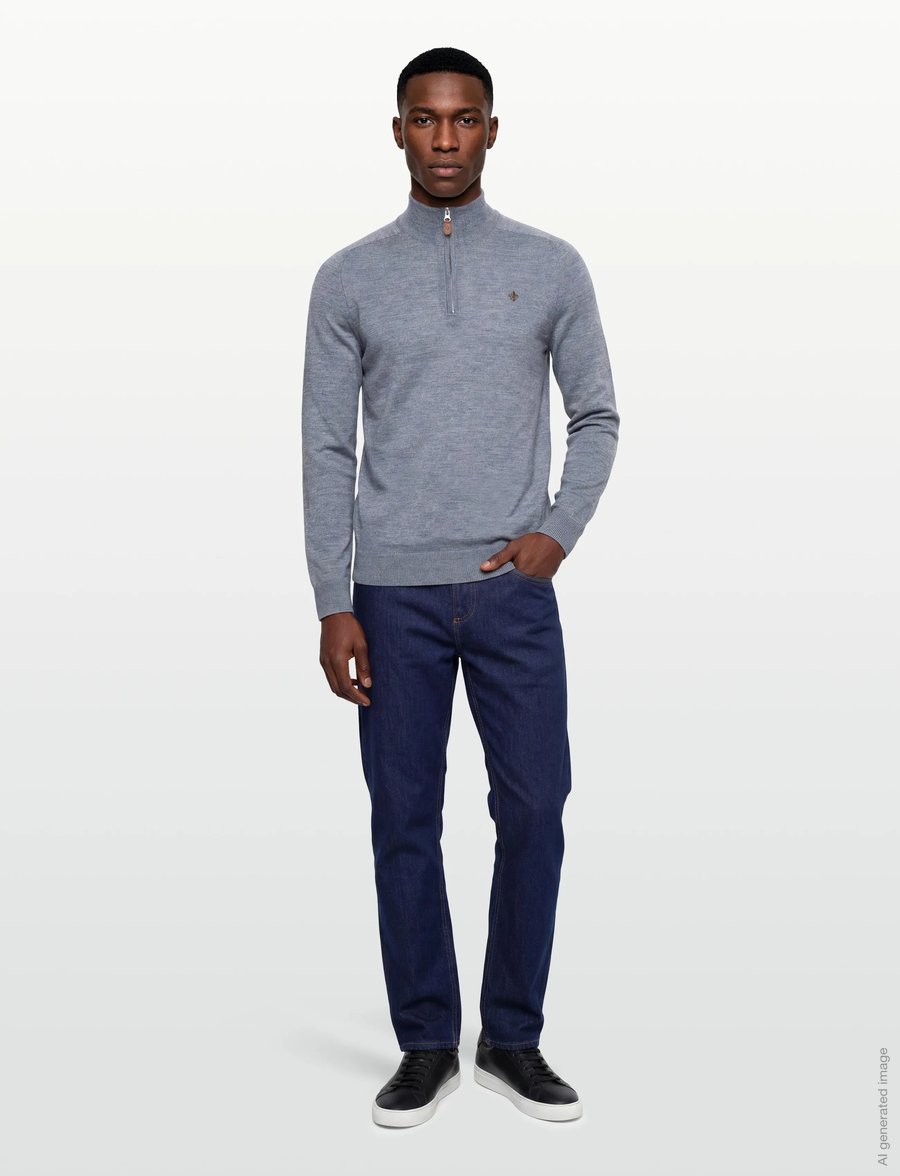 Morris - Merino John Zip - halfzip strik - blue - 0