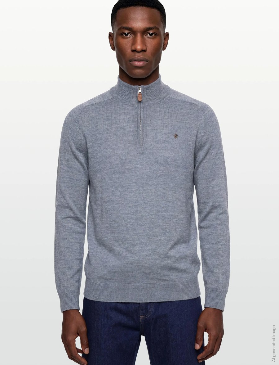 Morris - Merino John Zip - halfzip strik - blue - 3