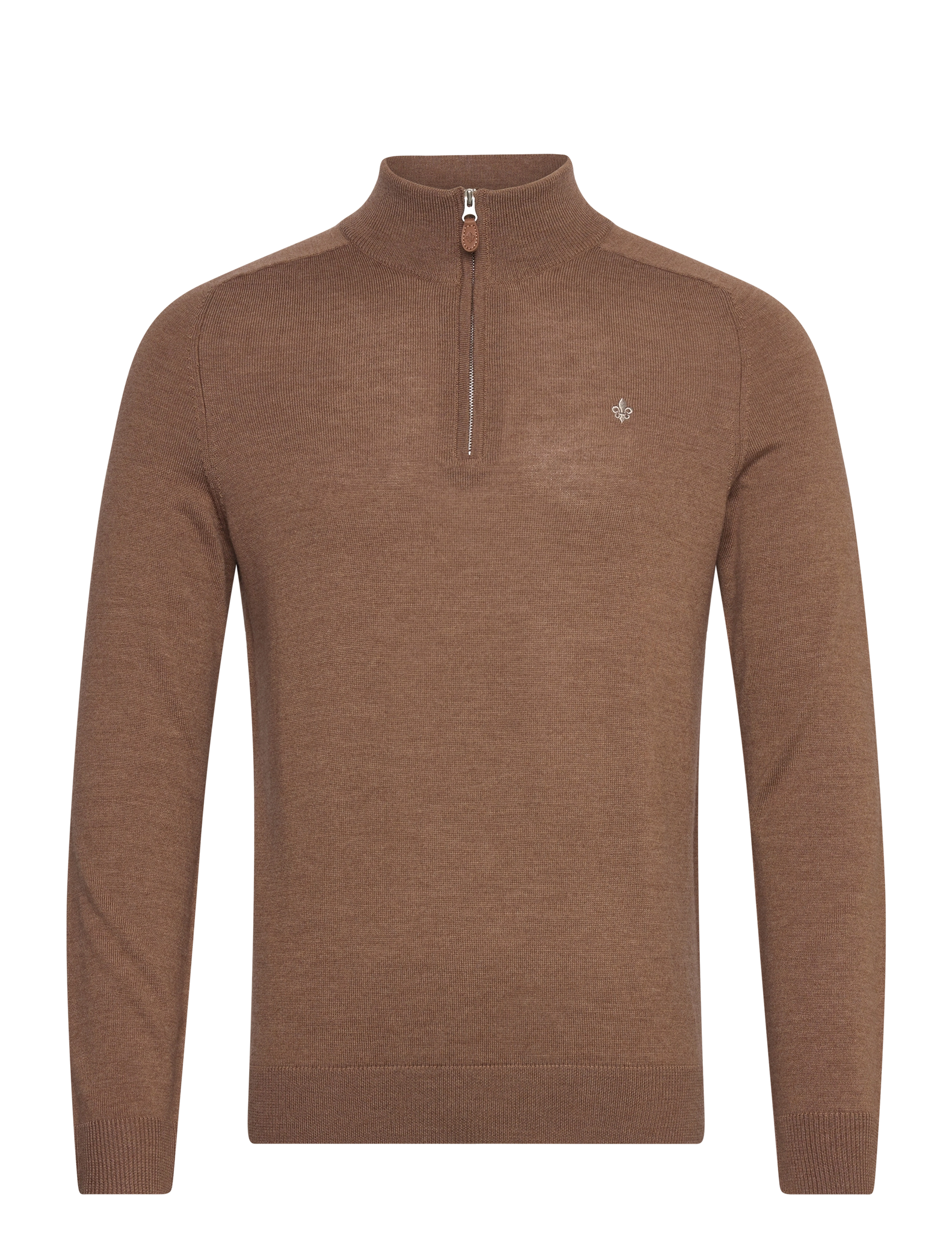 Morris Merino John Zip, XXL, Brown, Strik > Trøjer Med Halv Lynlås, Herre