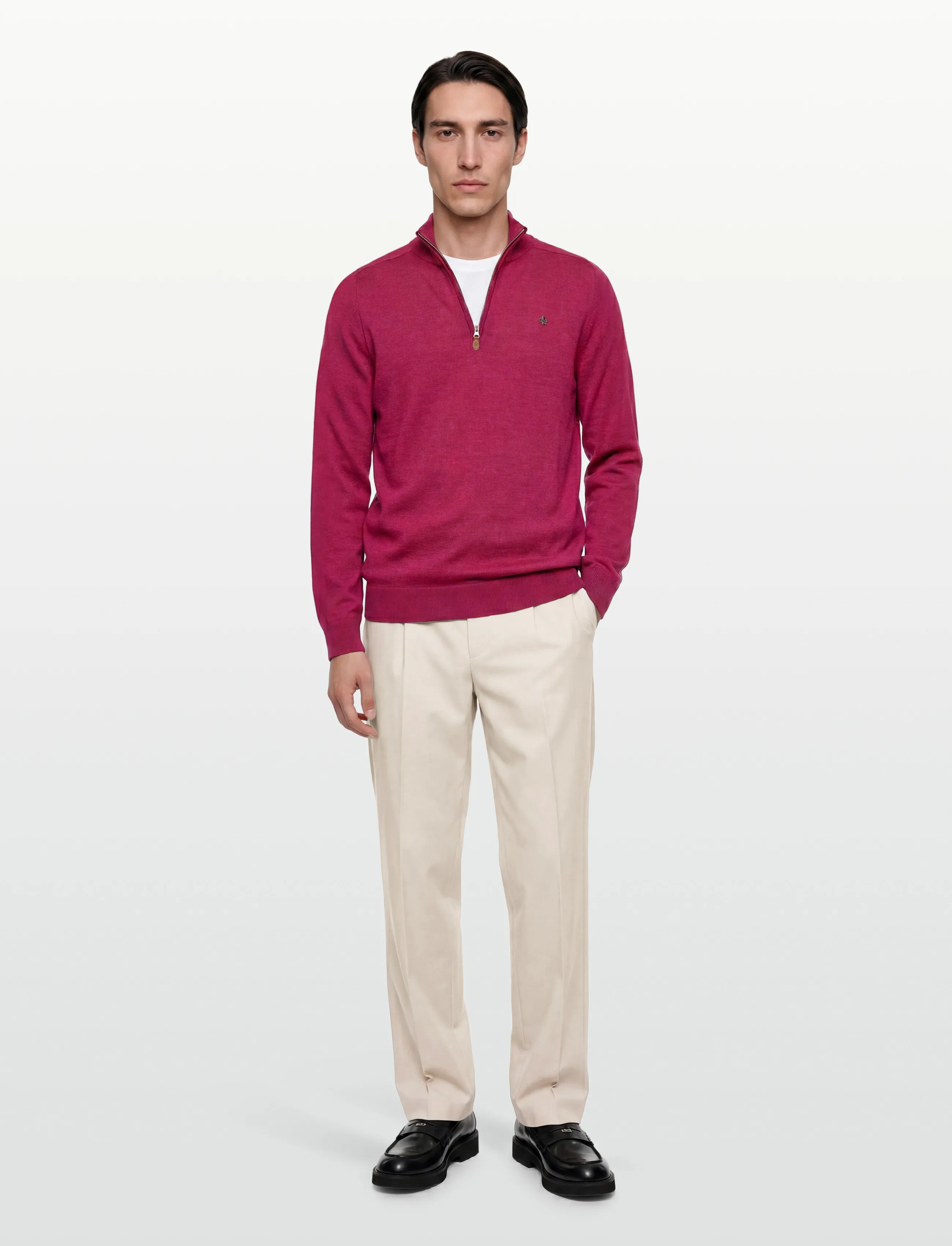 Morris - Merino John Zip - tõmblukk-kaelusega džemprid - cerise - 0