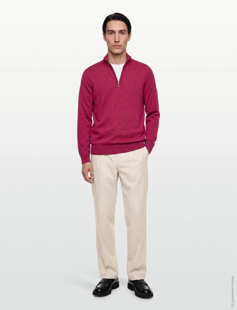 Morris - Merino John Zip - tõmblukk-kaelusega džemprid - cerise - 0