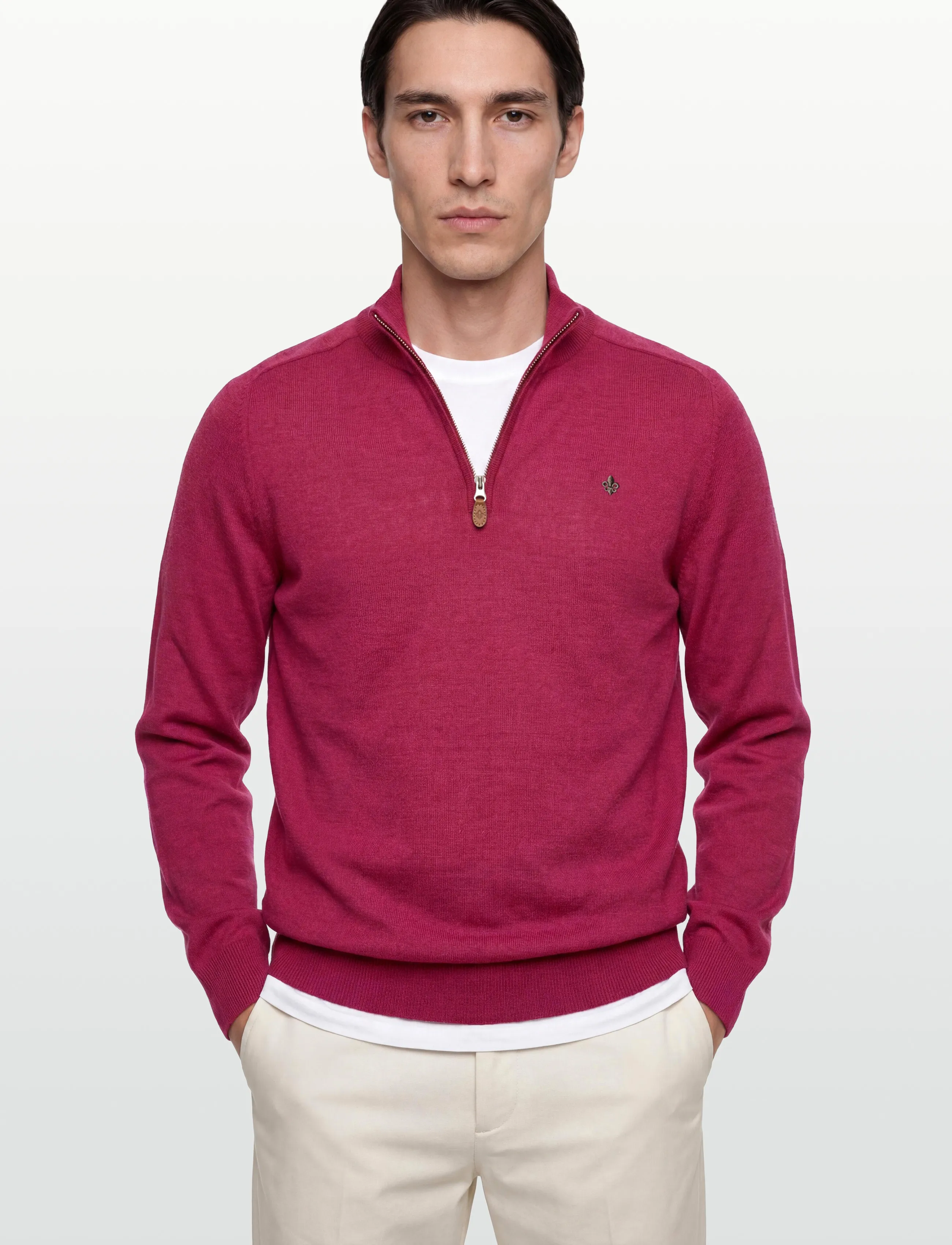 Morris - Merino John Zip - tõmblukk-kaelusega džemprid - cerise - 3