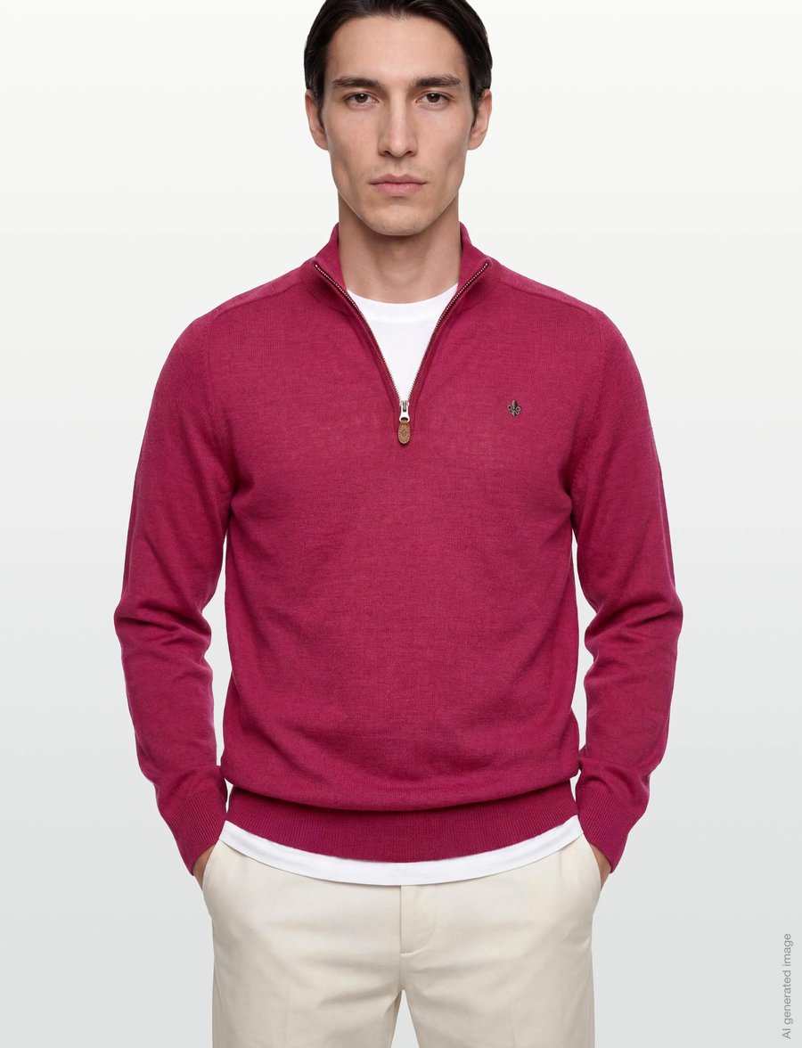 Morris - Merino John Zip - tõmblukk-kaelusega džemprid - cerise - 3