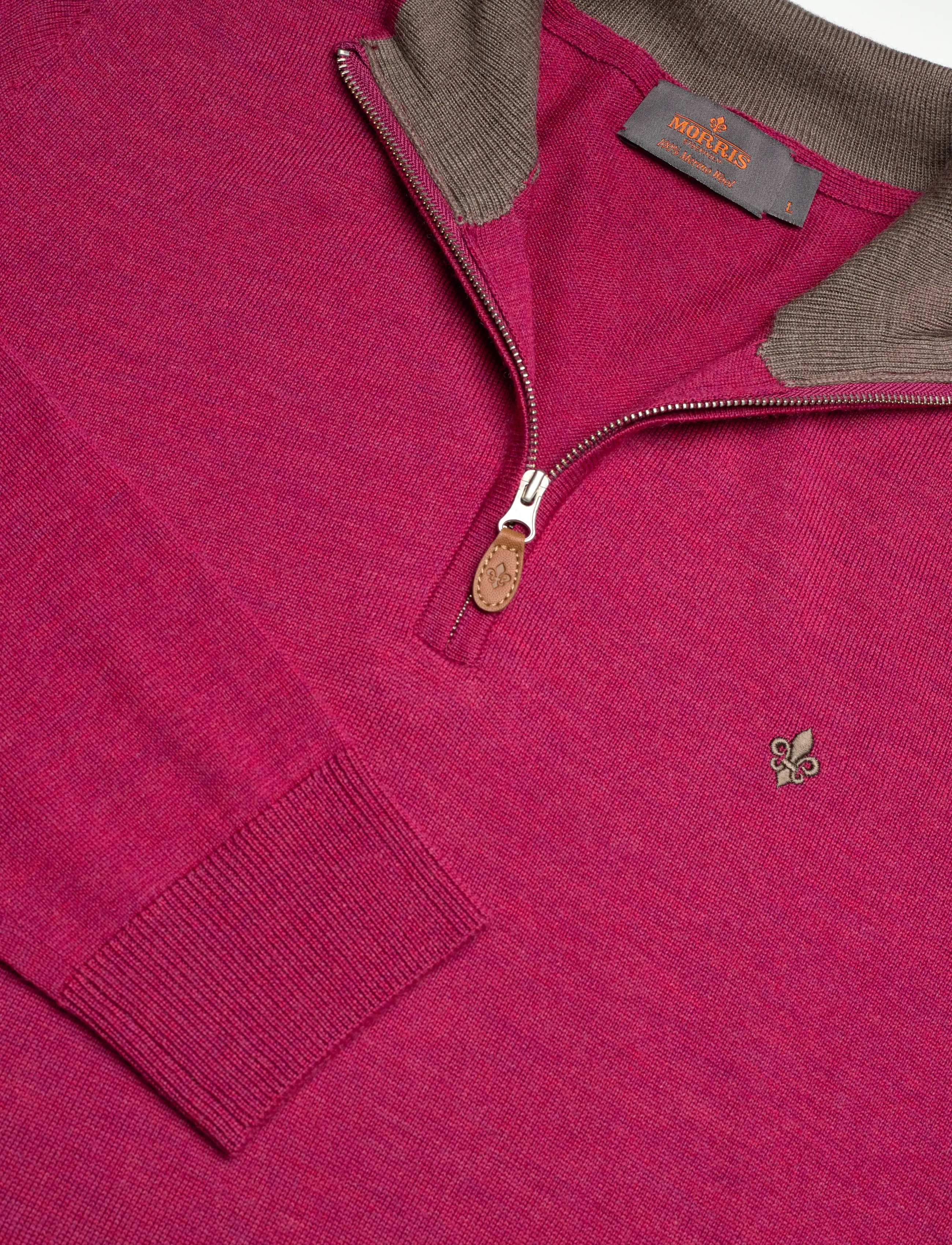 Morris - Merino John Zip - tõmblukk-kaelusega džemprid - cerise - 5