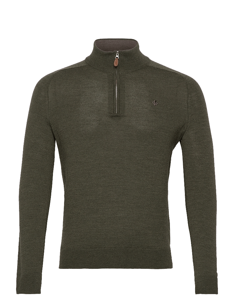 Morris - Merino John Zip - pullover mit halbem reißverschluss - olive - 0