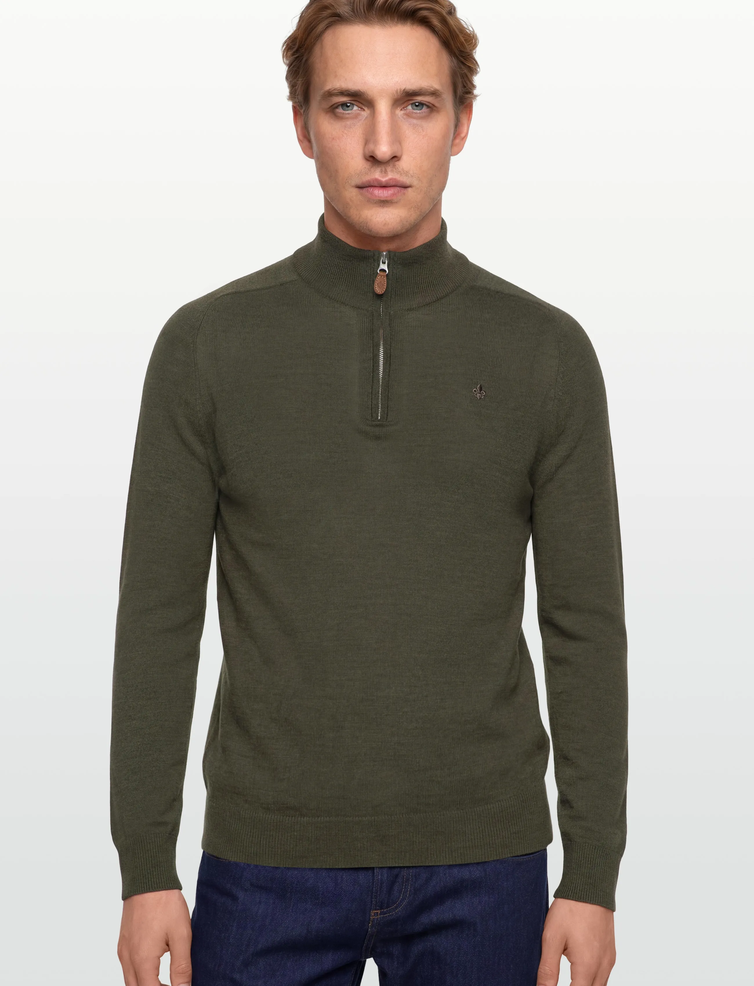Morris - Merino John Zip - pullover mit halbem reißverschluss - olive - 3