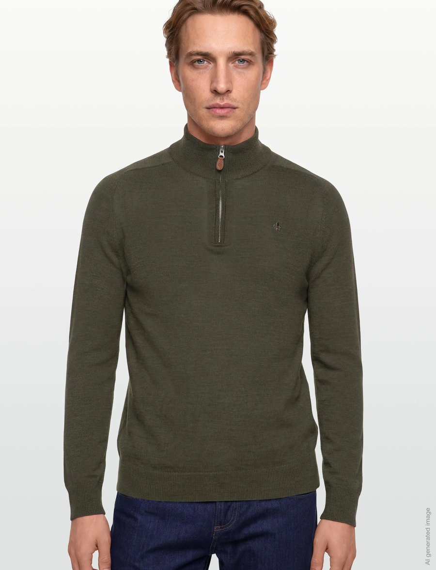 Morris - Merino John Zip - pullover mit halbem reißverschluss - olive - 3