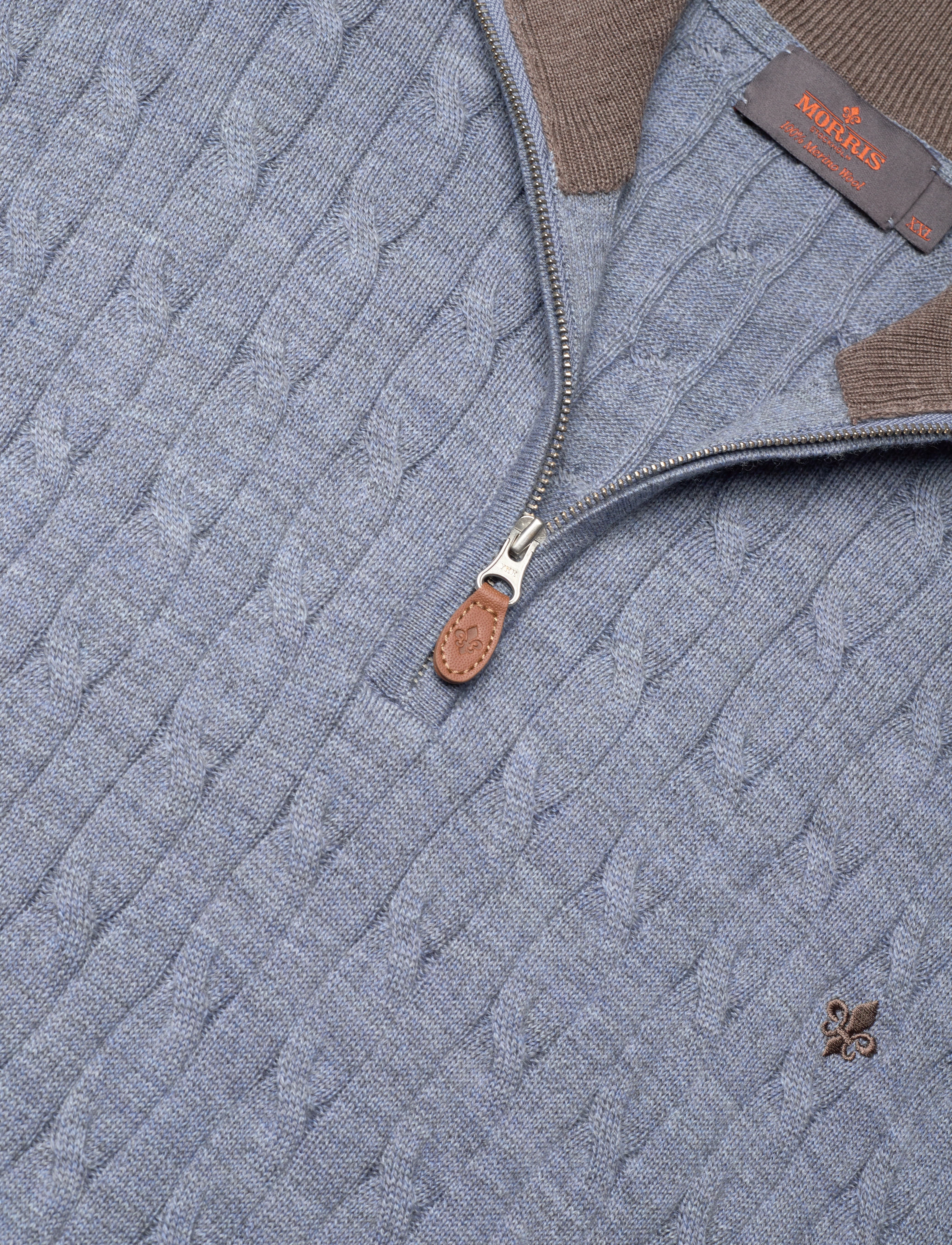 Morris - Merino Cable John Zip - strik - blue - 2