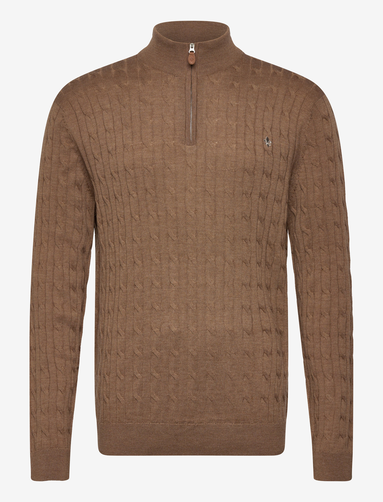 Morris - Merino Cable John Zip - half zip jumpers - camel - 1