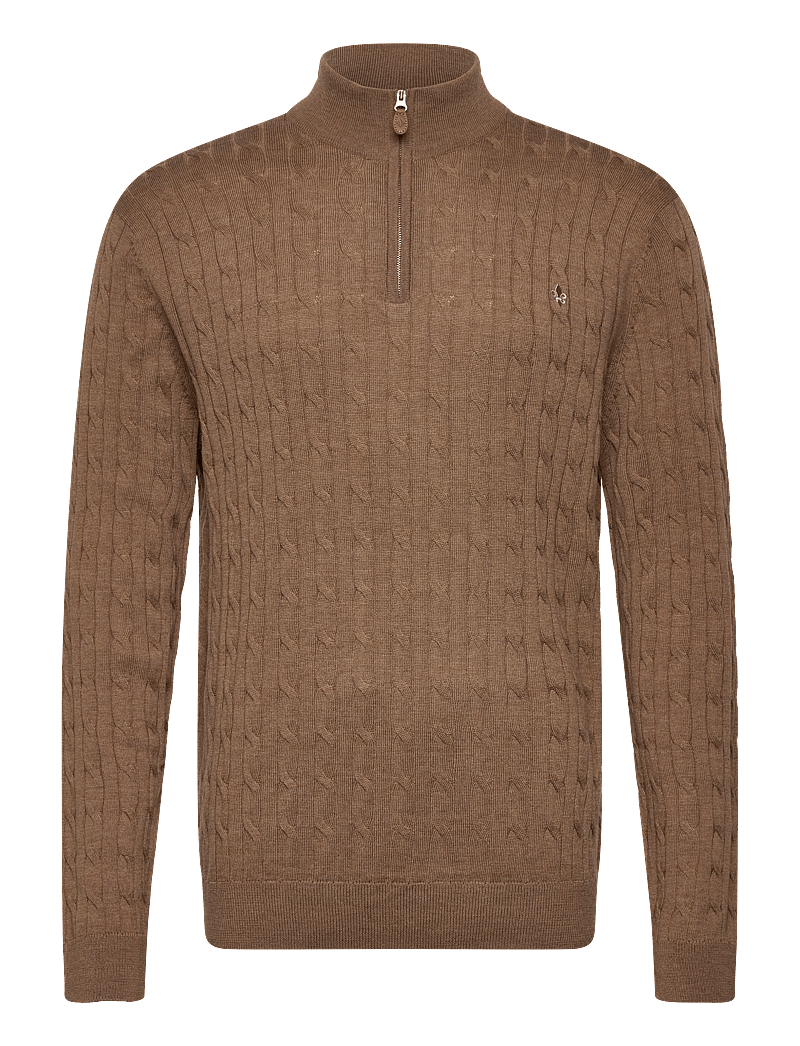 Morris - Merino Cable John Zip - half zip jumpers - camel - 1