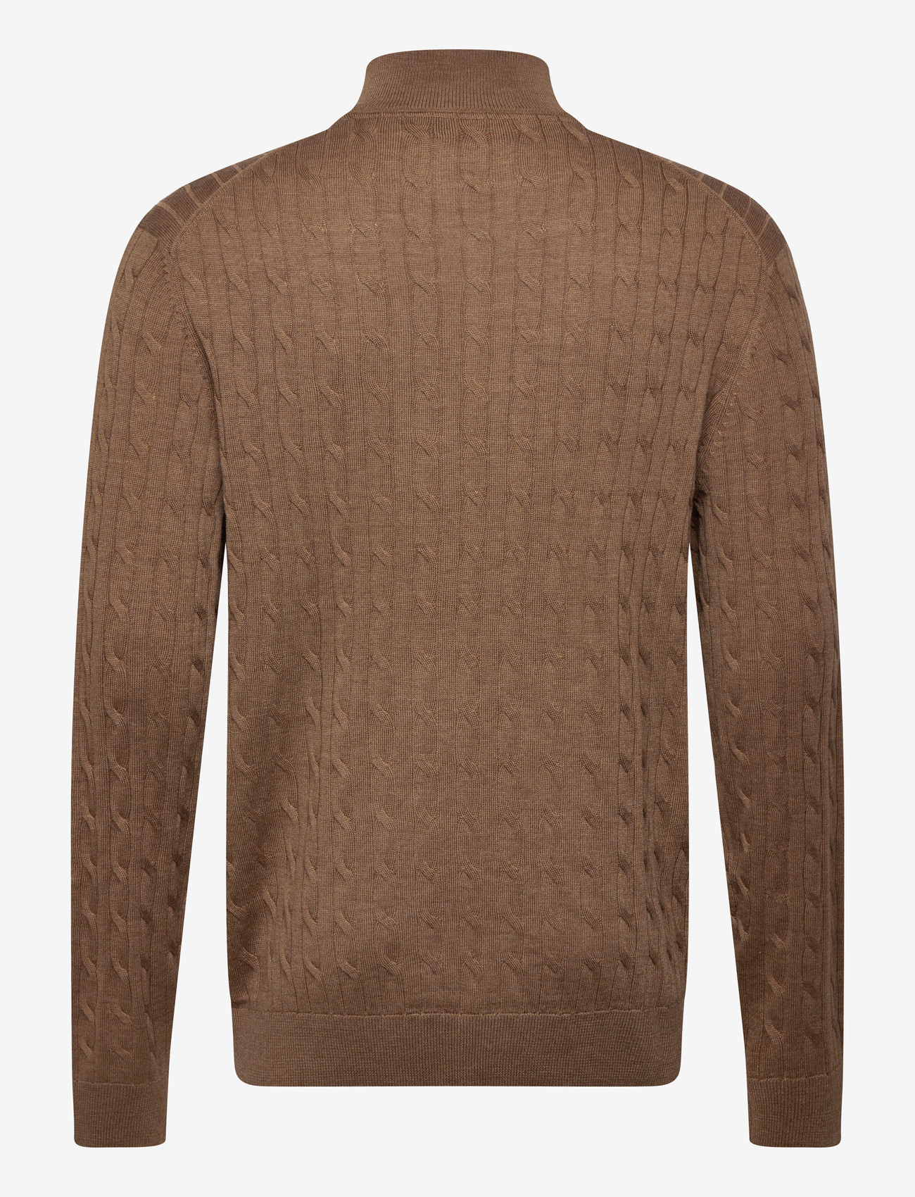 Morris - Merino Cable John Zip - half zip jumpers - camel - 2
