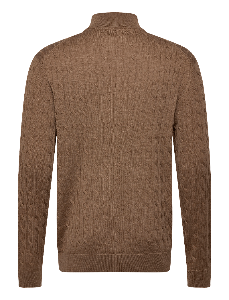 Morris - Merino Cable John Zip - half zip jumpers - camel - 2