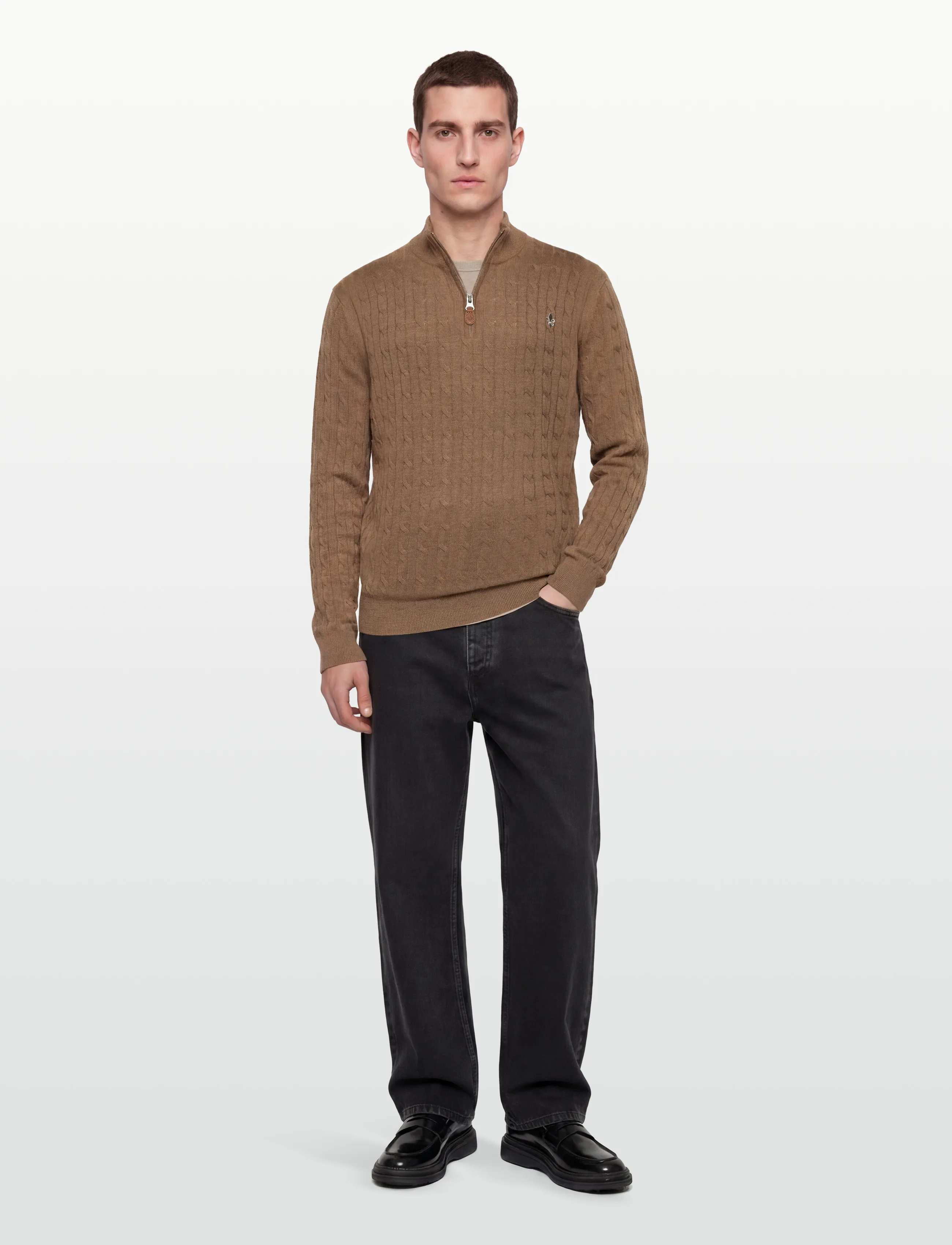 Morris Merino Cable John Zip - Nach Stil kaufen - CAMEL / brown
