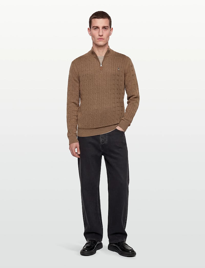 Morris - Merino Cable John Zip - half zip jumpers - camel - 0