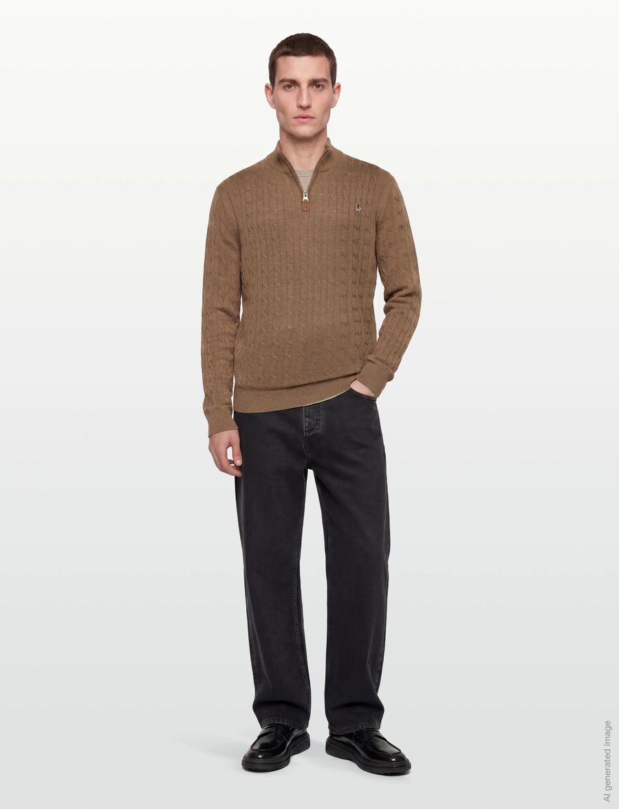 Morris - Merino Cable John Zip - puolivetoketjulliset neuleet - camel - 0