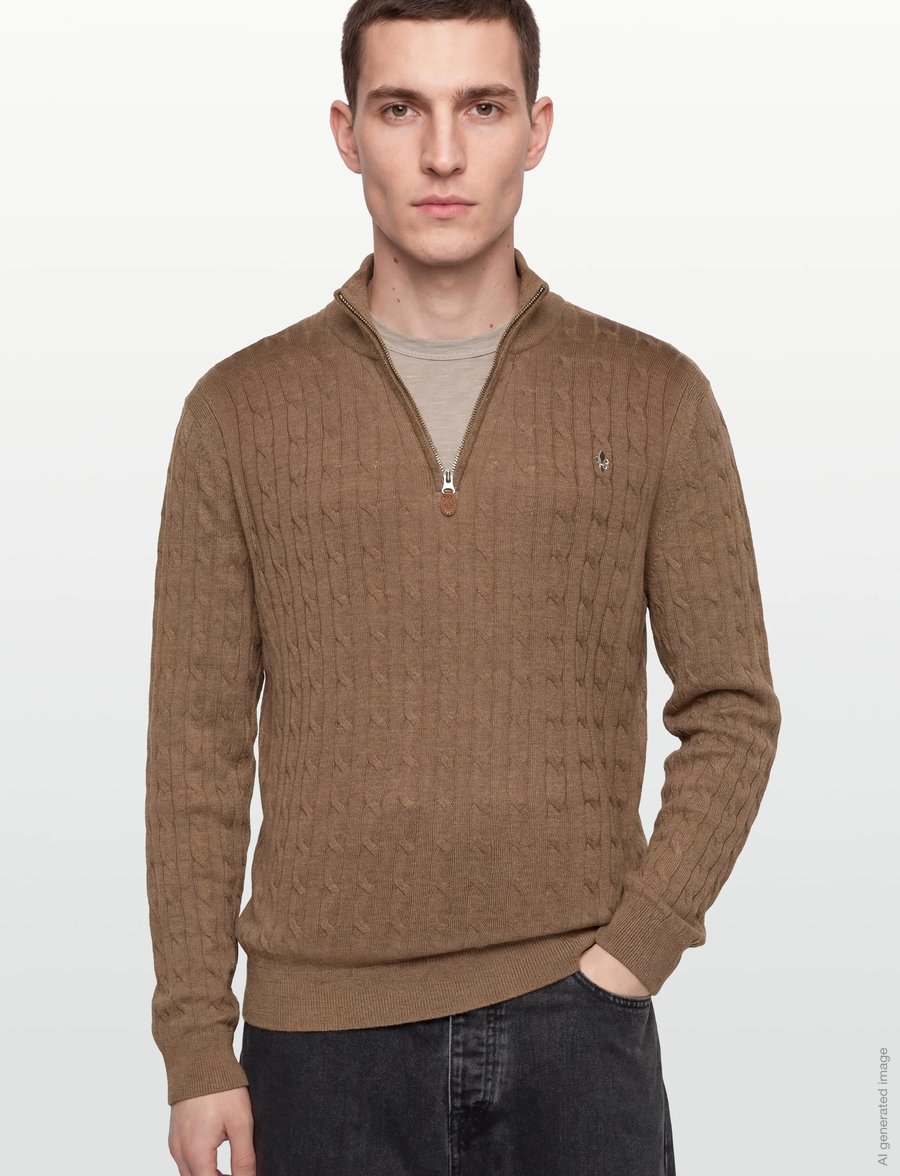 Morris - Merino Cable John Zip - puolivetoketjulliset neuleet - camel - 3