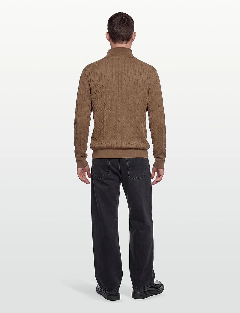 Morris - Merino Cable John Zip - half zip jumpers - camel - 4
