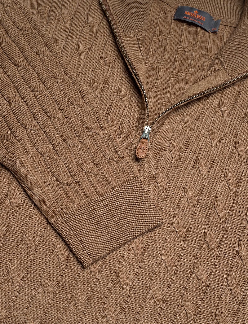 Morris - Merino Cable John Zip - half zip jumpers - camel - 5
