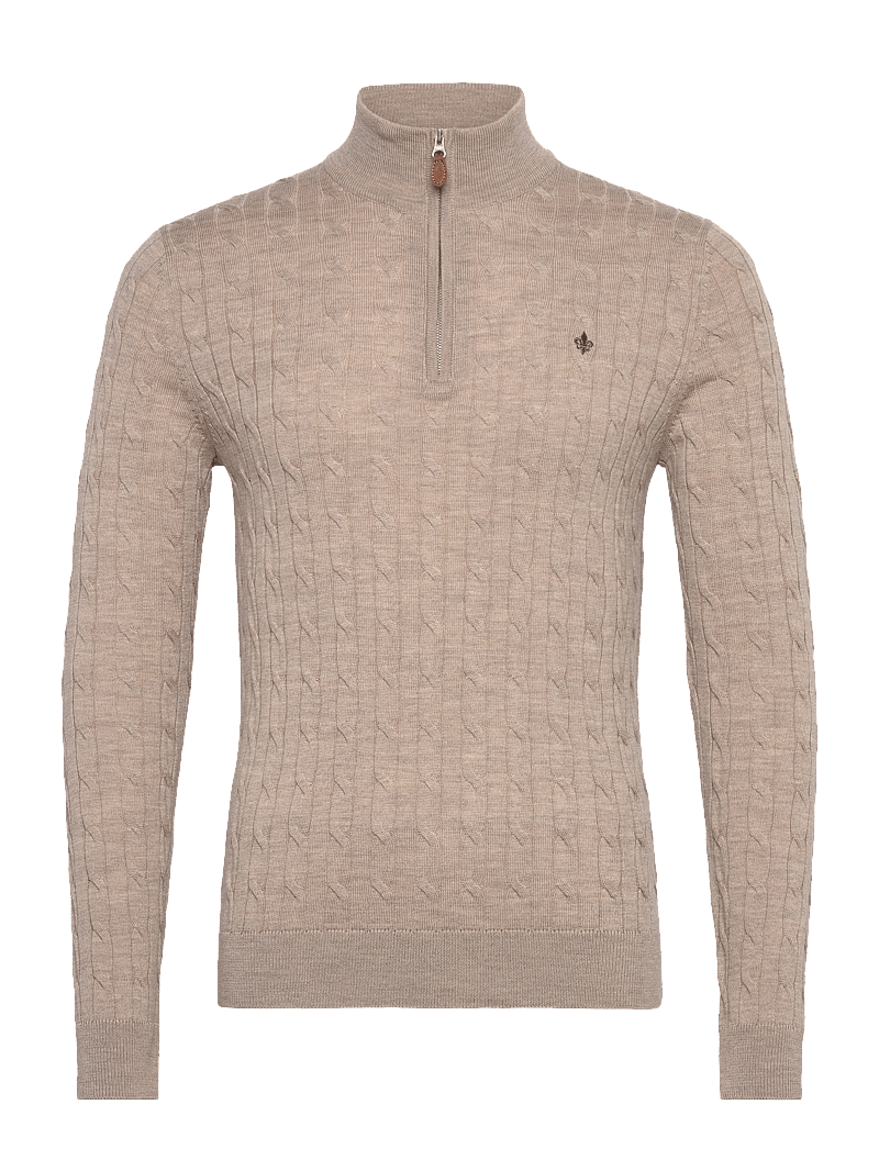 Morris - Merino Cable John Zip - pullover mit halbem reißverschluss - khaki - 0