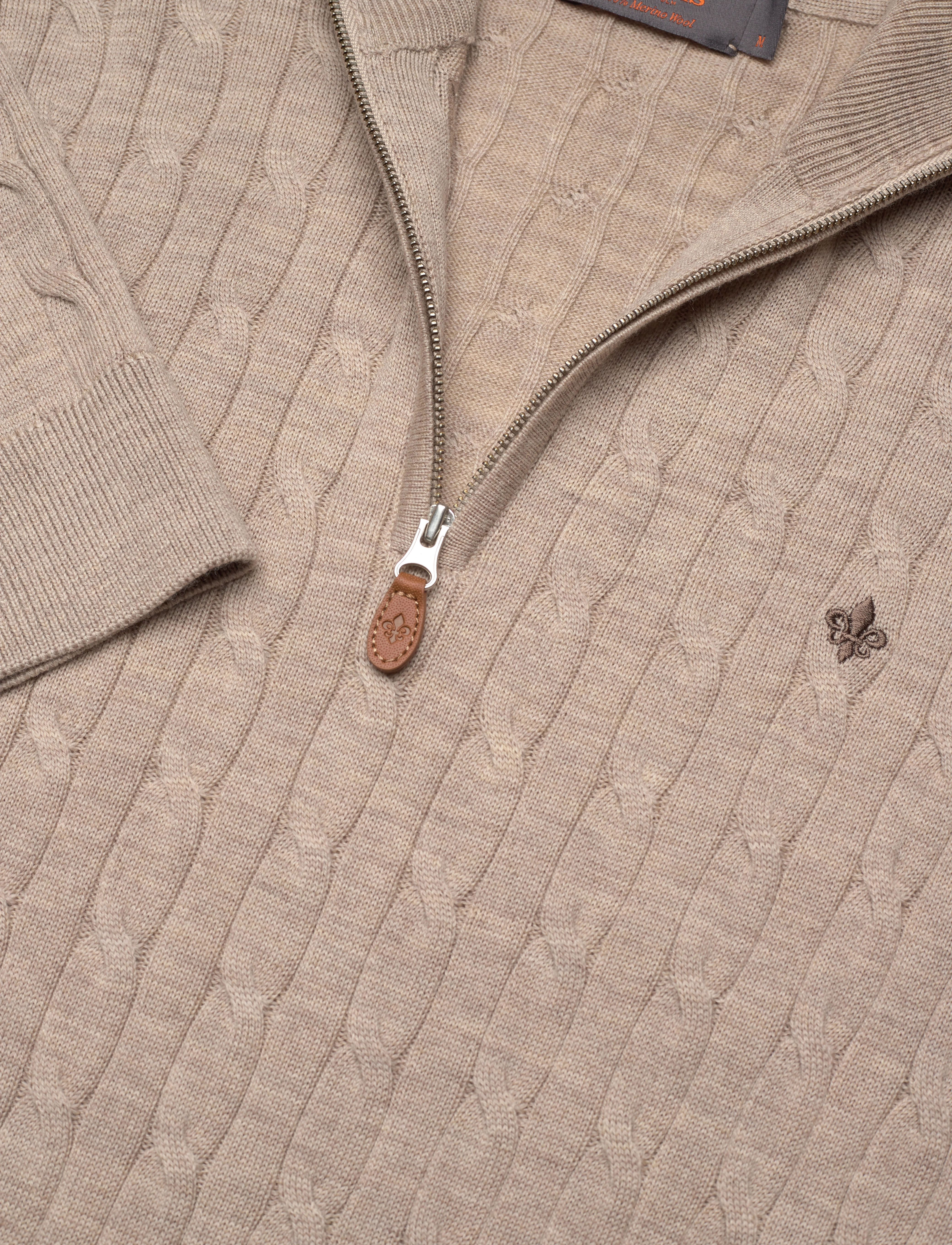 Morris - Merino Cable John Zip - strik - khaki - 2