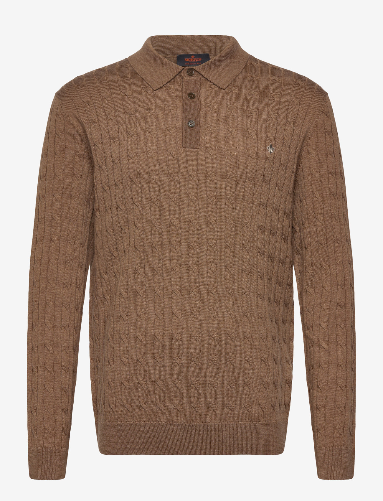Morris - Merino Cable Polo Knit - langärmelige gestrickte polohemden - camel - 1