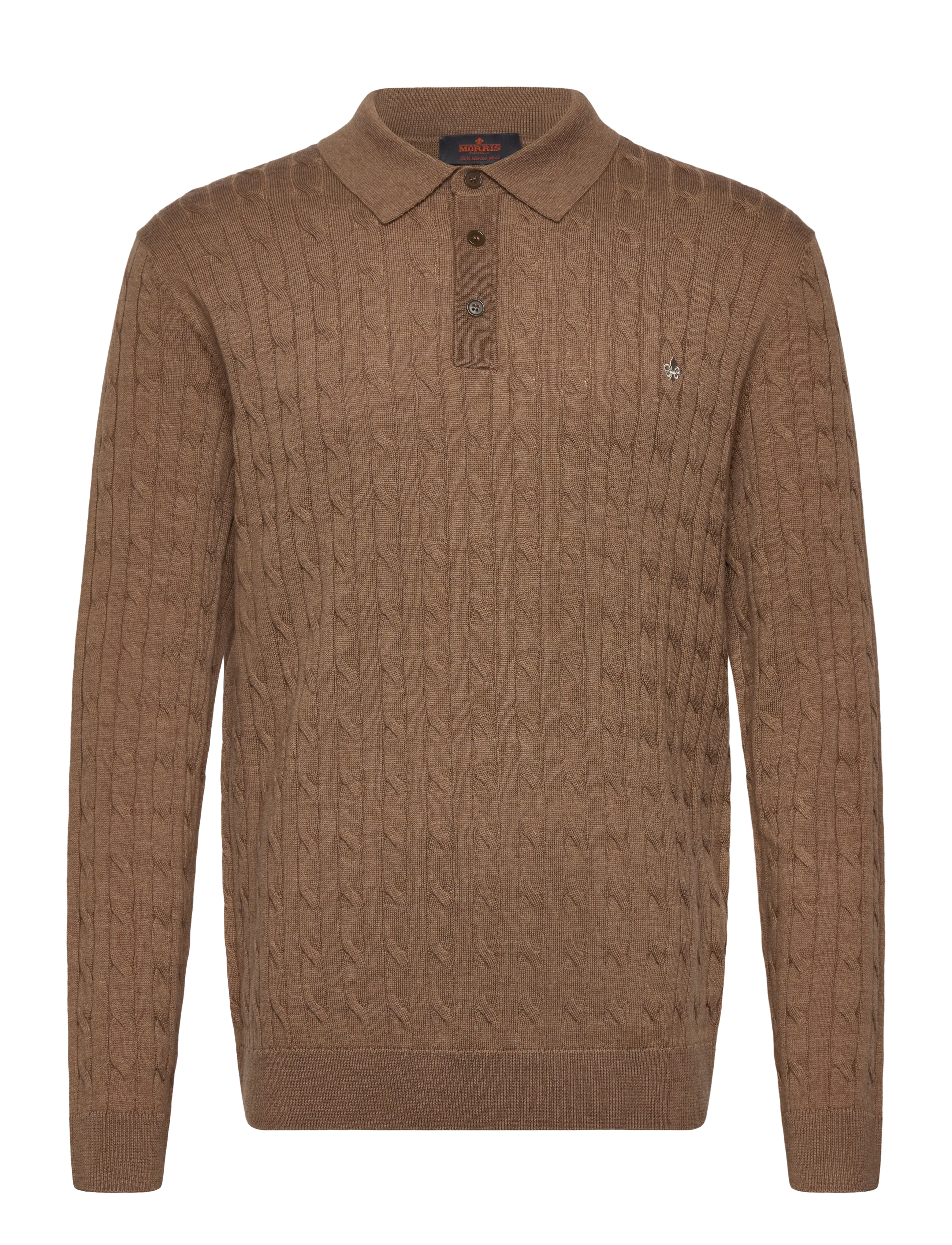 Morris Merino Cable Polo Knit - Strickmode - CAMEL / brown