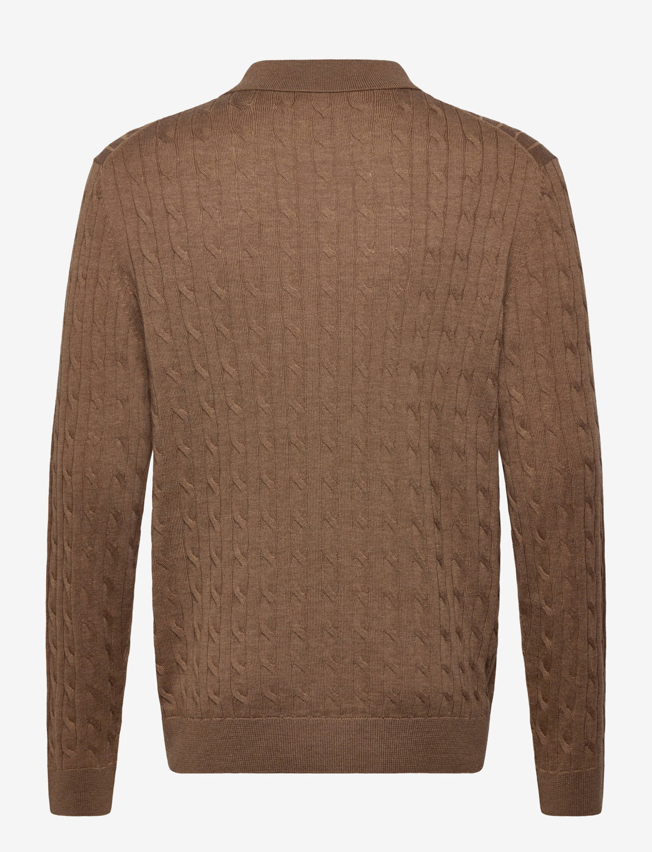 Morris - Merino Cable Polo Knit - langärmelige gestrickte polohemden - camel - 2