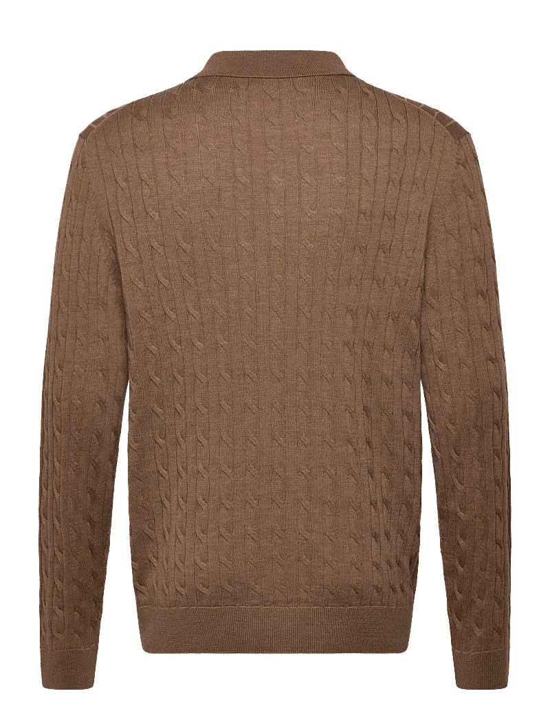 Morris - Merino Cable Polo Knit - langärmelige gestrickte polohemden - camel - 2