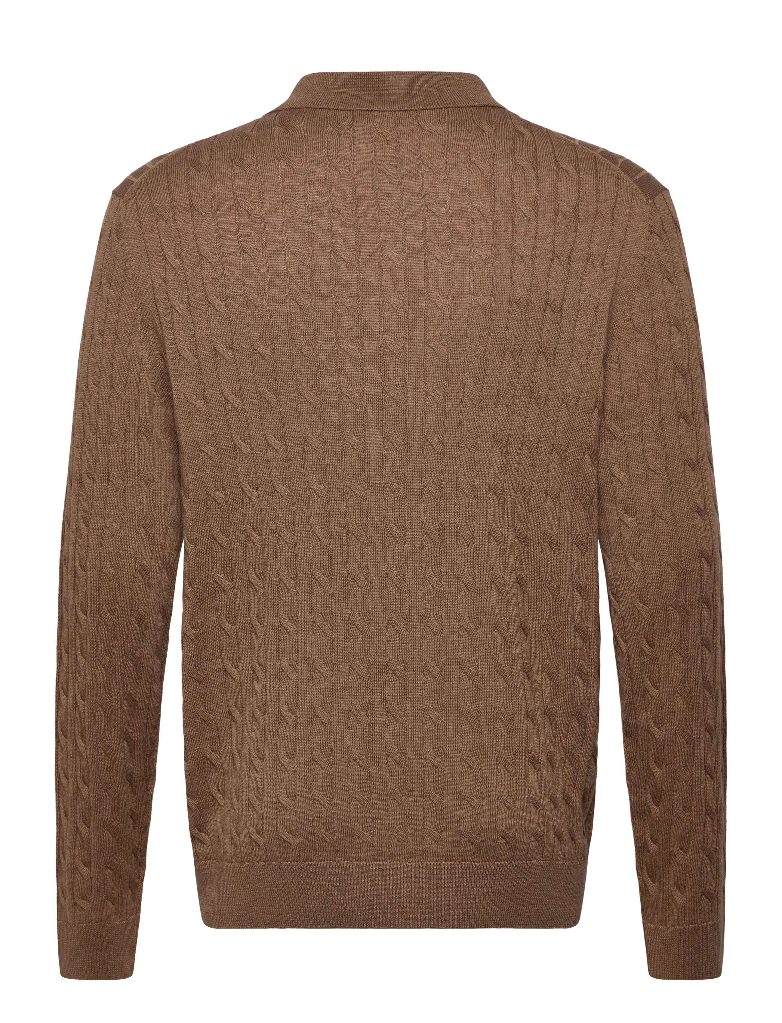 Morris - Merino Cable Polo Knit - poloer i strik med lange ærmer - camel - 2