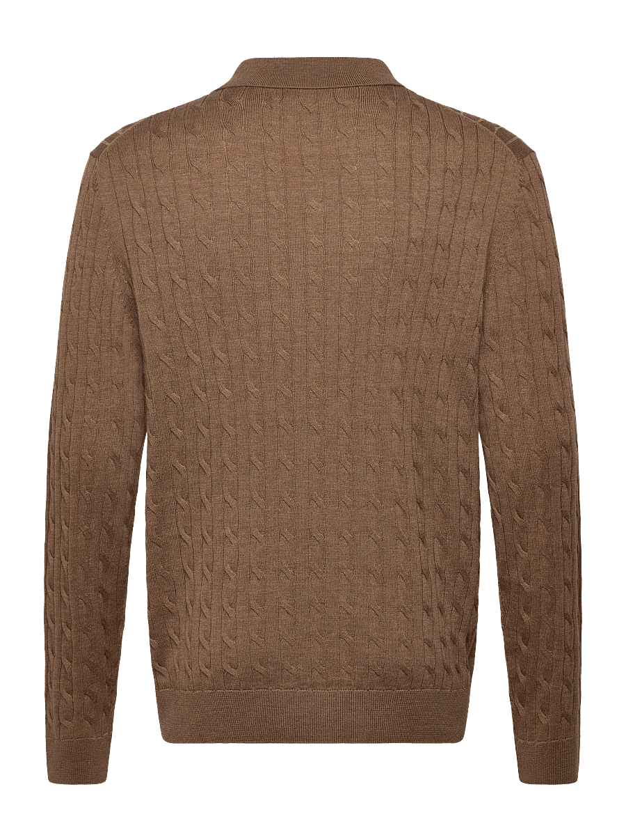 Morris - Merino Cable Polo Knit - poloer i strik med lange ærmer - camel - 2