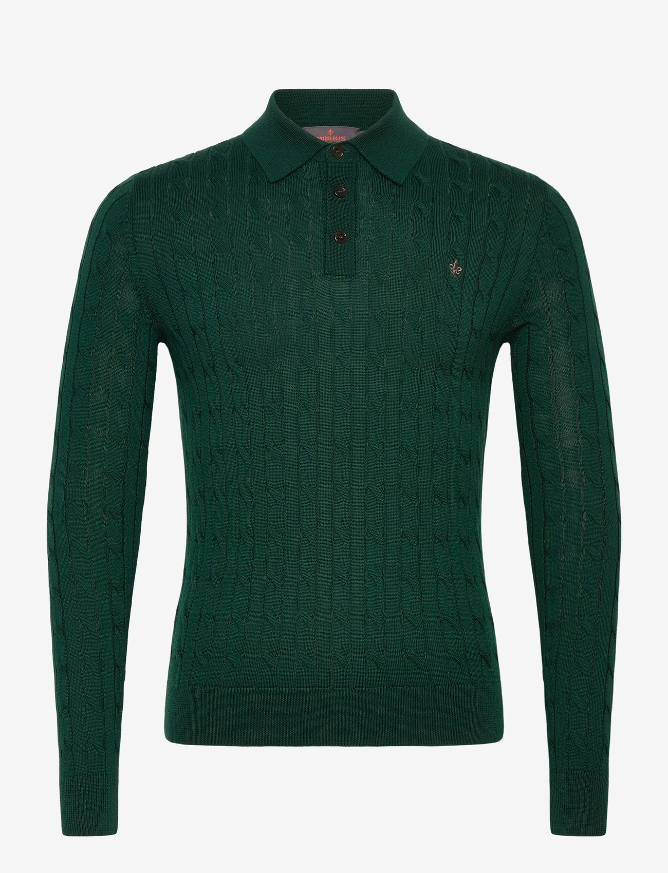 Morris - Merino Cable Polo Knit - polostrik - green - 1