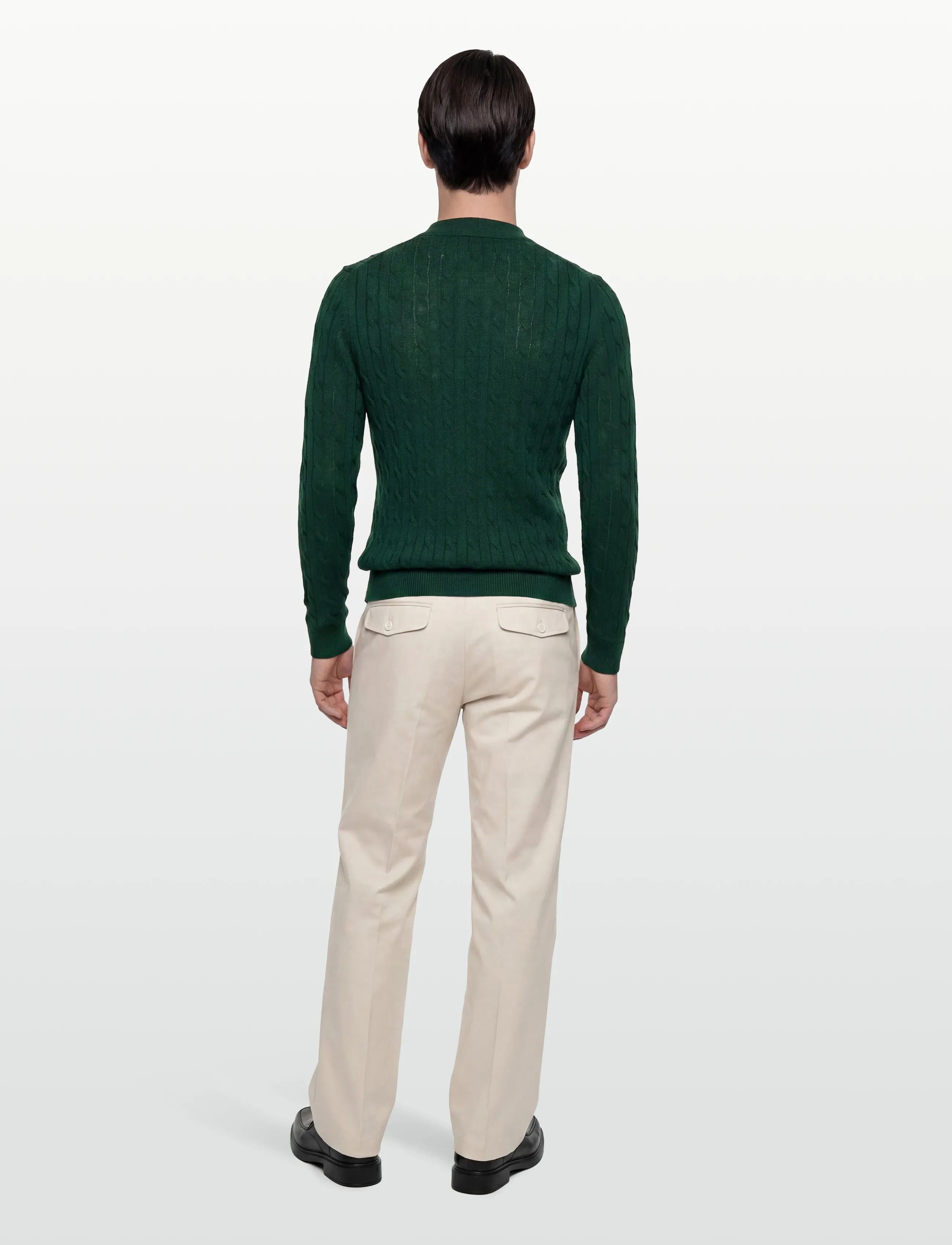 Morris - Merino Cable Polo Knit - gestrickte polohemden - green - 4
